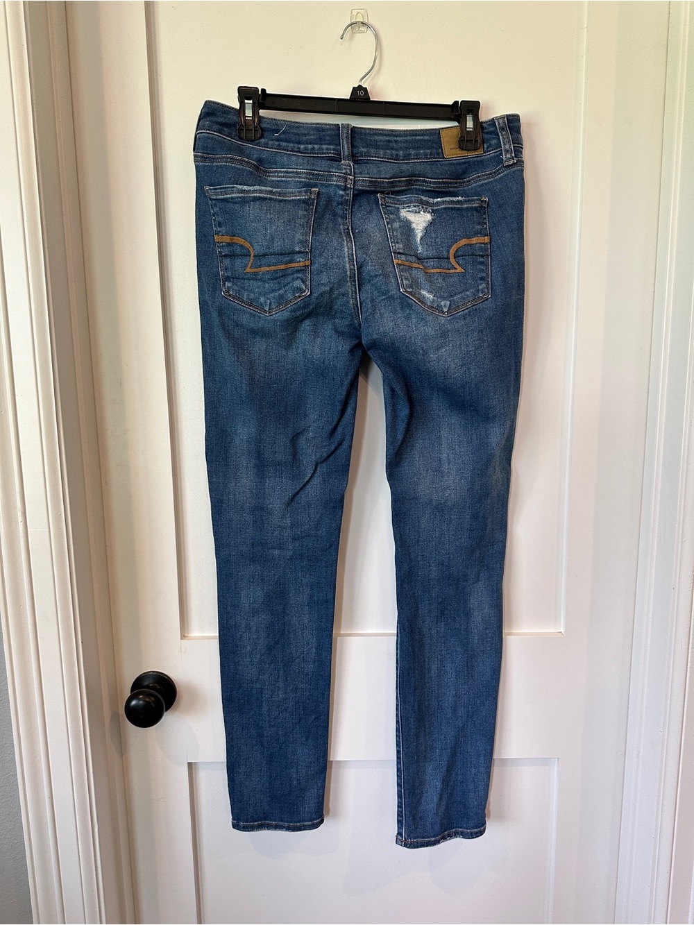 American Eagle Outfitters Blue Skinny Jeans with Back Pocket Distress